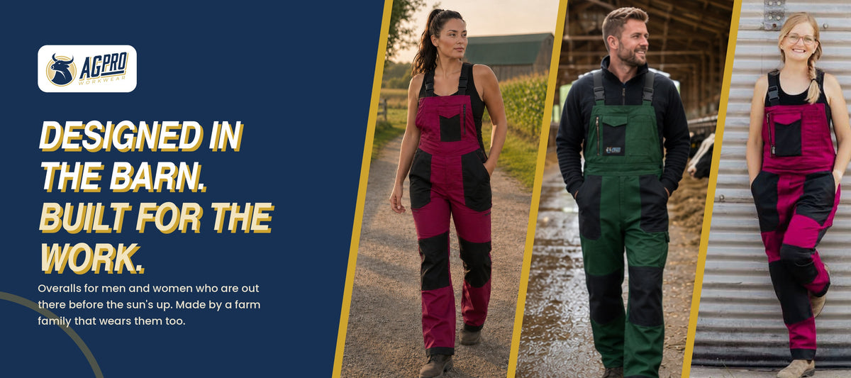 AgPro Workwear farm overalls for men and women. Designed in the barn. Built for the work.